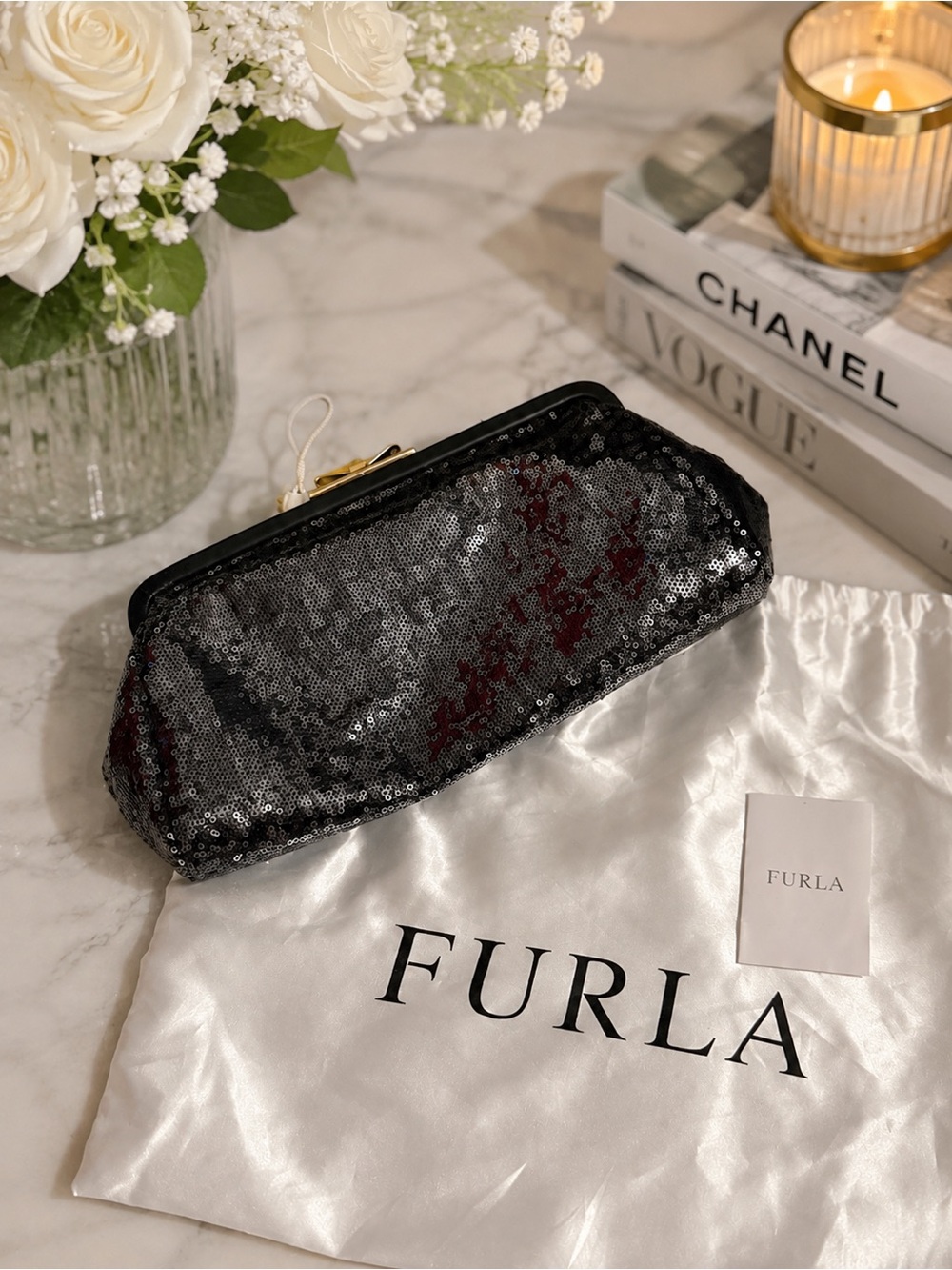 Furla Black Sequin Evening Clutch - New Without Tags (NWOT)